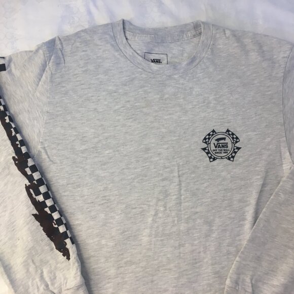 Vans Small Gray Off The Wall Checkerboard Long Sleeve T-Shirt Classic Fit - Picture 7 of 14